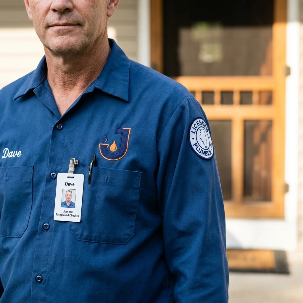 Licensed plumber showing ID badge in Warrenton, VA