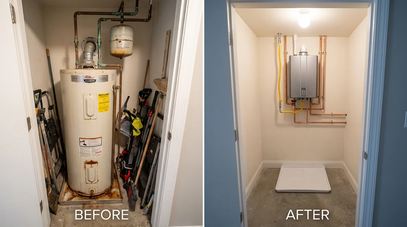 Tank water heater versus wall-mounted tankless unit comparison for Warrenton, VA homeowners
