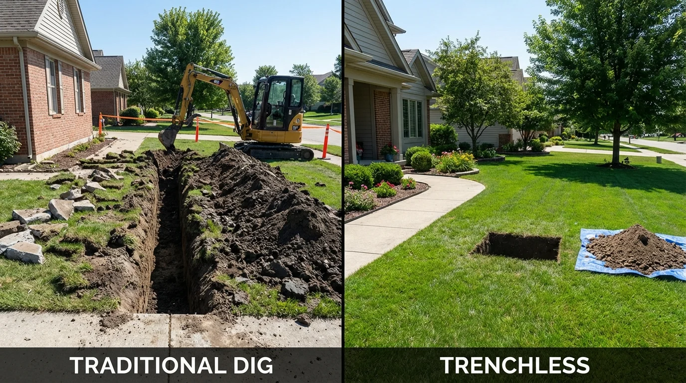Trenchless sewer repair with minimal yard damage versus traditional excavation in Warrenton, VA